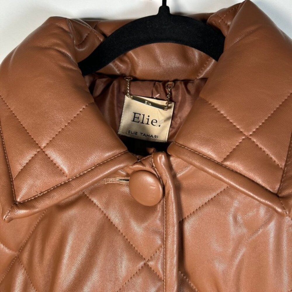 NWT ELIE TAHARI Faux Leather Button Front‎ Quilted Boxy Jacket Pockets LARGE - Picture 7 of 16